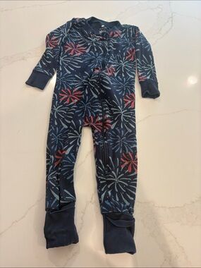 Navy Firework Print Zip-Up Footed One-Piece for Kids